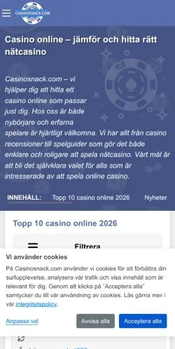 Anteprima del sito Casino Snack, media di Svezia per articoli sponsorizzati