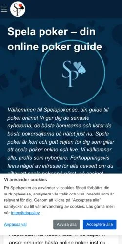 Anteprima del sito Spela Poker, media di Svezia per articoli sponsorizzati