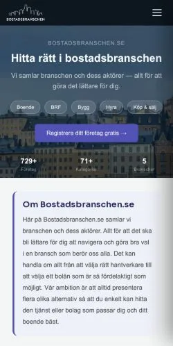 Anteprima del sito Bostadsbranschen, media di Svezia per articoli sponsorizzati