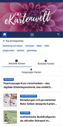 Podgląd witryny eKartenwelt, medium z kraju Niemcy do artykułów sponsorowanych