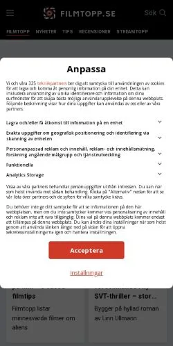Anteprima del sito Filmtopp, media di Svezia per articoli sponsorizzati
