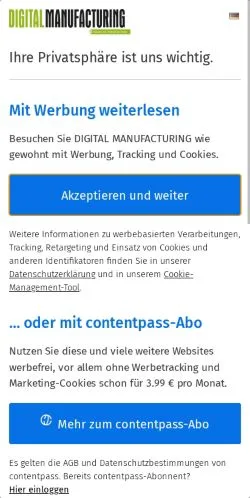Anteprima del sito Digital Manufacturing Magazin, media di Germania per articoli sponsorizzati