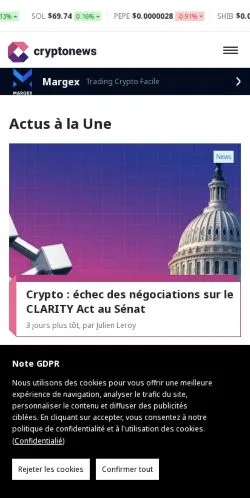 Podgląd witryny CryptoNews France, medium z kraju Francja do artykułów sponsorowanych