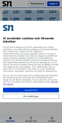 Podgląd witryny Södermanlands Nyheter, medium z kraju Szwecja do artykułów sponsorowanych