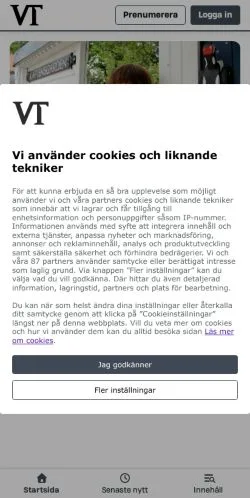 Podgląd witryny Vimmerby Tidning, medium z kraju Szwecja do artykułów sponsorowanych
