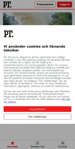 Förhandsvisning av webbplatsen PT, medium i Sverige för sponsrade artiklar