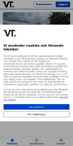 Förhandsvisning av webbplatsen Västerviks-Tidningen, medium i Sverige för sponsrade artiklar