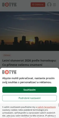Vista previa del sitio Dotyk, medio de Chequia para artículos patrocinados