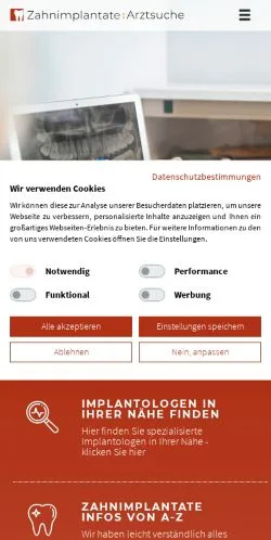 Podgląd witryny Zahnimplantate Arztsuche, medium z kraju Niemcy do artykułów sponsorowanych
