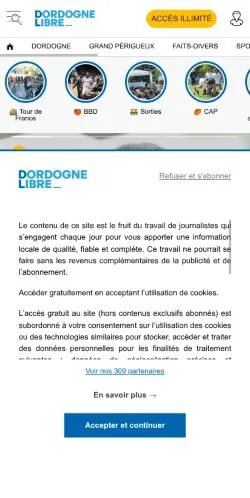 Podgląd witryny Dordogne Libre, medium z kraju Francja do artykułów sponsorowanych