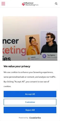 Anteprima del sito Influencer Marketing Hub, media di Stati Uniti per articoli sponsorizzati