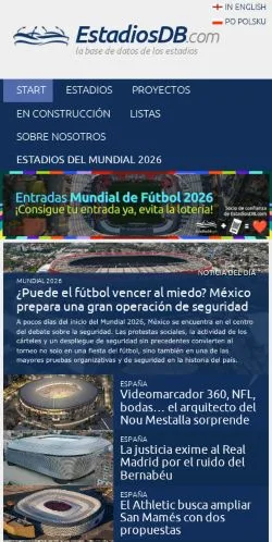 Aperçu du site EstadiosDB, média de Espagne pour articles sponsorisés