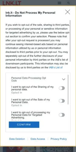 スポンサード記事向けのリトアニアメディア、LNKのサイトプレビュー