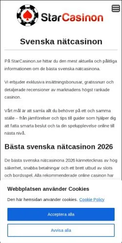 Anteprima del sito Svenska Nätcasinon, media di Svezia per articoli sponsorizzati