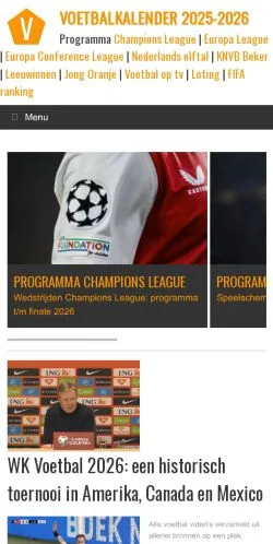Anteprima del sito Voetbal Kalender, media di Paesi Bassi per articoli sponsorizzati