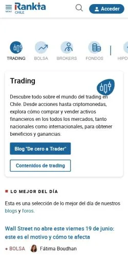 Anteprima del sito Rankia Chile, media di Cile per articoli sponsorizzati