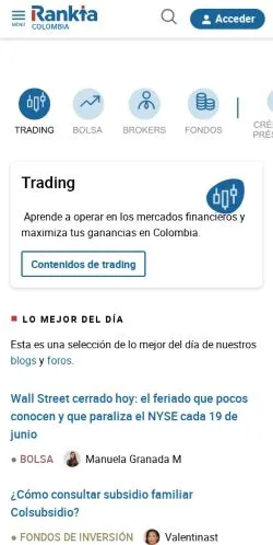 Anteprima del sito Rankia Colombia, media di Colombia per articoli sponsorizzati
