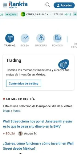 Anteprima del sito Rankia México, media di Messico per articoli sponsorizzati