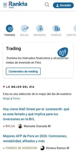 Anteprima del sito Rankia Perú, media di Perù per articoli sponsorizzati