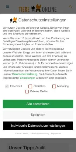 Anteprima del sito Tiere Online, media di Germania per articoli sponsorizzati