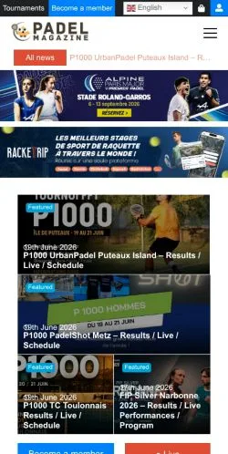 Podgląd witryny Padel Magazine, medium z kraju Francja do artykułów sponsorowanych