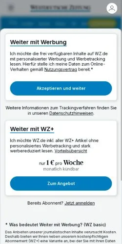 Forhåndsvisning af Westdeutsche Zeitung, medie fra Tyskland til sponsorerede artikler