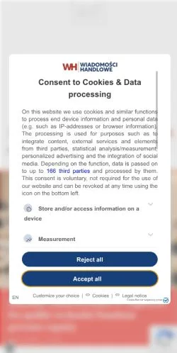 스폰서 기사용 폴란드 매체 Wiadomości Handlowe 사이트 미리보기