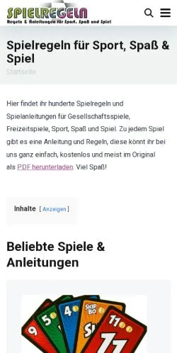 Anteprima del sito Spielregeln & Anleitungen, media di Germania per articoli sponsorizzati