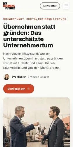 Vista previa del sitio MyBusinessFuture, medio de Alemania para artículos patrocinados