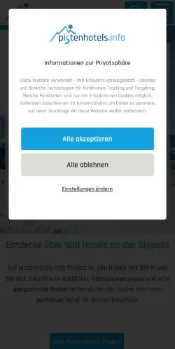 Anteprima del sito Pistenhotels, media di Germania per articoli sponsorizzati