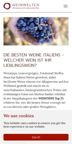 Anteprima del sito Wein-Welten, media di Germania per articoli sponsorizzati