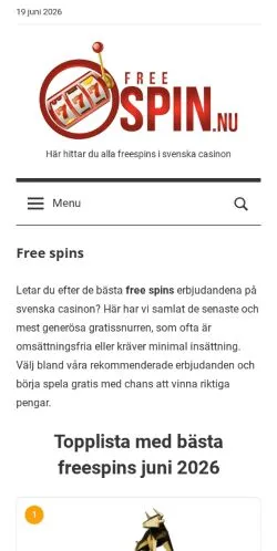 Forhåndsvisning af freespin.nu, medie fra Sverige til sponsorerede artikler