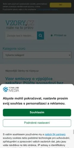 Anteprima del sito Vzory, media di Cechia per articoli sponsorizzati
