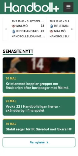 Voorbeeld van de site Handbollplus, medium uit Zweden voor gesponsorde artikelen