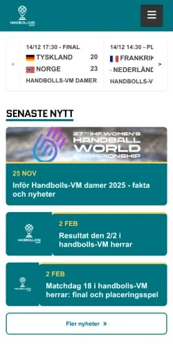 Pré-visualização do site Handbolls-VM, meio de Suécia para artigos patrocinados