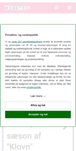 Forhåndsvisning av nettstedet Kendte.dk, medium fra Danmark for sponsede artikler