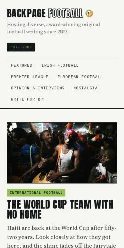 Anteprima del sito Backpage Football, media di Stati Uniti per articoli sponsorizzati