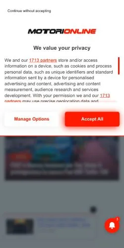 Anteprima del sito Motorionline, media di Italia per articoli sponsorizzati