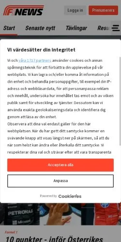 Anteprima del sito F1news, media di Svezia per articoli sponsorizzati