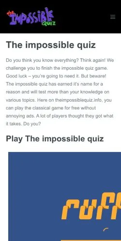 Podgląd witryny The Impossible Quiz, medium z kraju Stany Zjednoczone do artykułów sponsorowanych