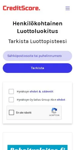 Podgląd witryny CreditScore, medium z kraju Finlandia do artykułów sponsorowanych