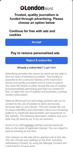 Anteprima del sito LondonWorld, media di Regno Unito per articoli sponsorizzati