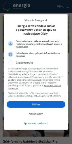 Podgląd witryny Energia, medium z kraju Słowacja do artykułów sponsorowanych