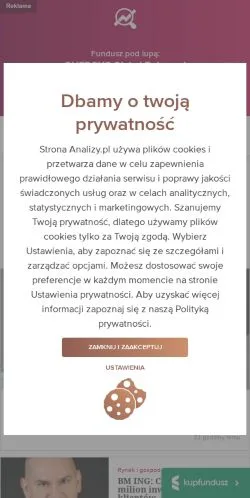 Anteprima del sito Analizy, media di Polonia per articoli sponsorizzati