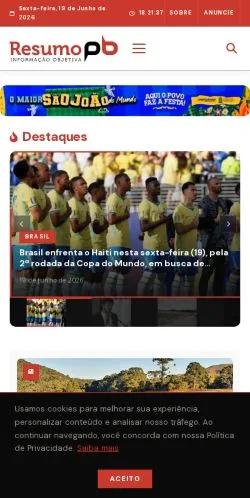 Aperçu du site Resumo PB, média de Brésil pour articles sponsorisés