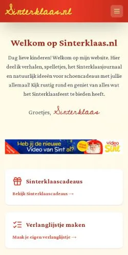 Podgląd witryny Sinterklaas.nl, medium z kraju Holandia do artykułów sponsorowanych