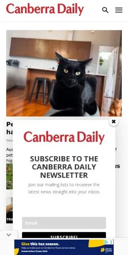 Podgląd witryny Canberra Daily, medium z kraju Australia do artykułów sponsorowanych