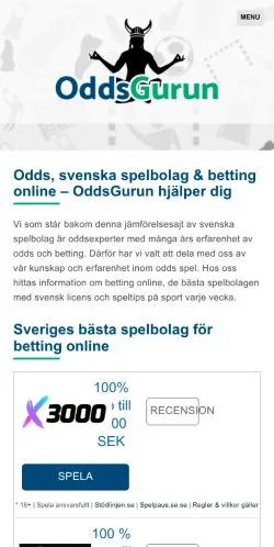 Voorbeeld van de site OddsGurun, medium uit Zweden voor gesponsorde artikelen