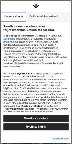Anteprima del sito Uutisvuoksi, media di Finlandia per articoli sponsorizzati
