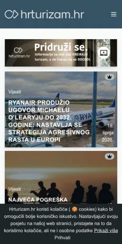 Anteprima del sito HrTurizam, media di Croazia per articoli sponsorizzati